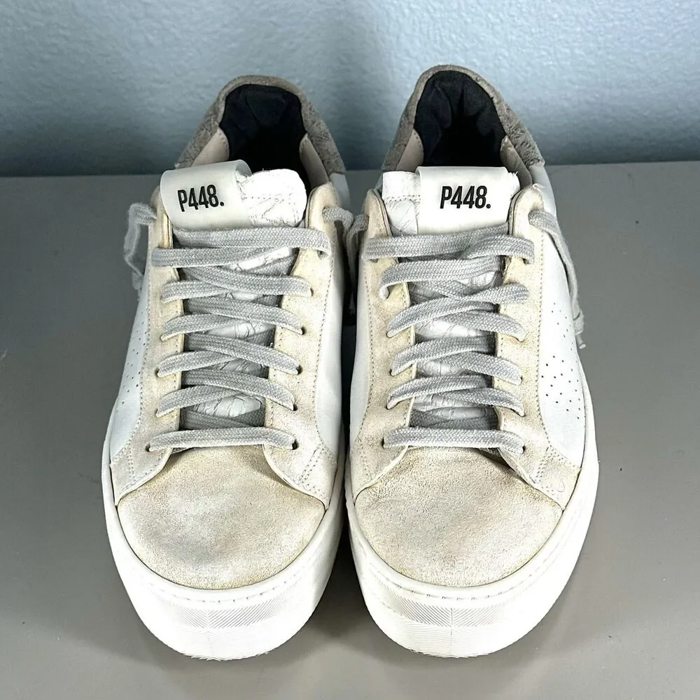 P448 Women Thea White Leather Grey Suede Sneakers Shoes Size 39 US 8.5 Italy - Picture 3 of 16